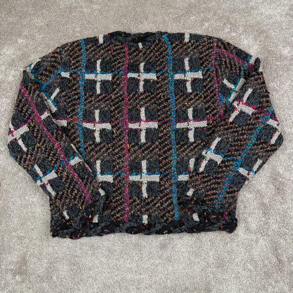 Vtg Cardigan Sweater Debra Lubell Size M Mixed Media Gray Grandma Old Money - Picture 3 of 6